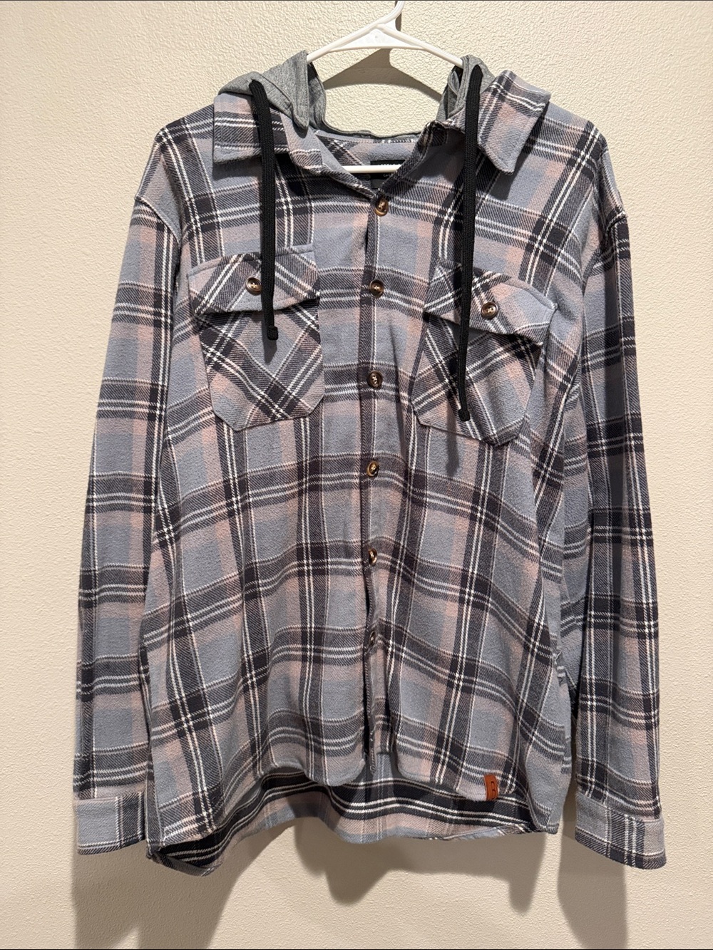 Little Bipsy Plaid Hooded Button-Up Flannel Size: Medium